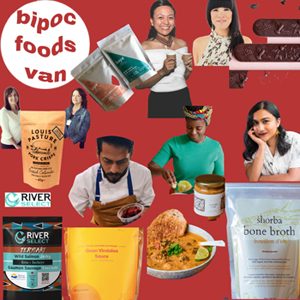 bipoc foods van poster featuring a collage of vendors and products that will be sold at the pop-up event